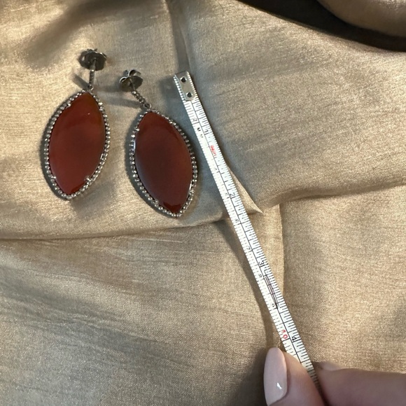 Large Carnelian and Diamond earrings - Picture 7 of 12